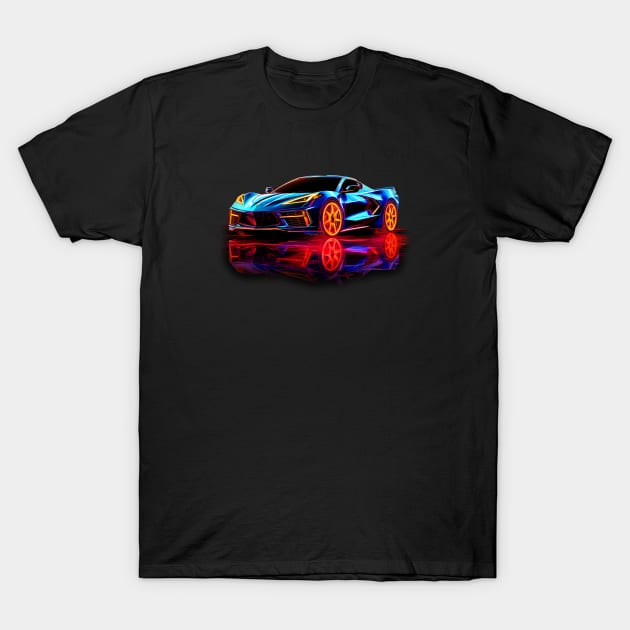 Rapid Blue C8 Corvette racecar with reflection Supercar Sports car Racing car Elkhart Lake Blue Rip Tide Blue T-Shirt by Tees 4 Thee